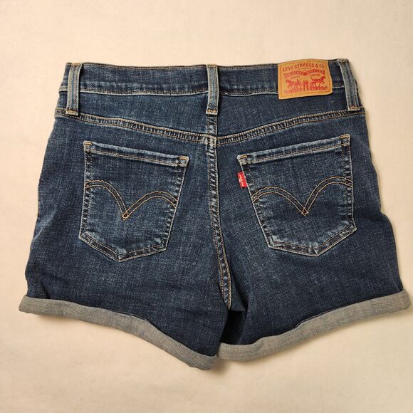 Levi's Women's Mid Length Medium Wash Cuffed Stretch Denim Shorts Size 26 - Picture 7 of 8